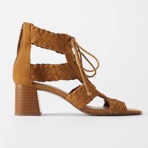 ZARA Leather Heeled Sandals Gladiator Style Women’s Heels Real Suede Party